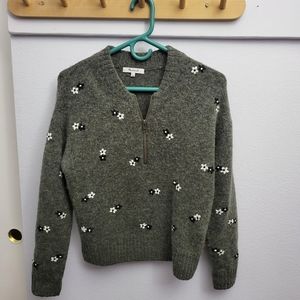 Embroidered Enfield Half-Zip Sweater xs grey flowers